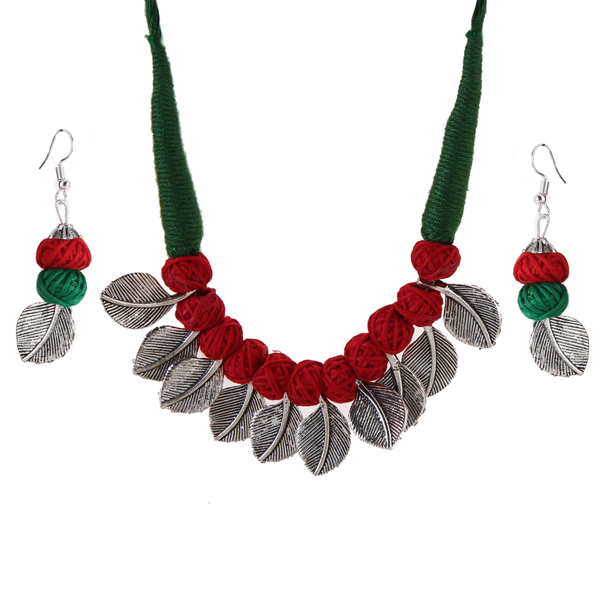 Tandras Fashion Jewellery Green, Red, Silver Oxidised or German Silver Leaf Necklace Set for Women (B07LDQ9TT5) Amazon Price History, Amazon Price Tracker