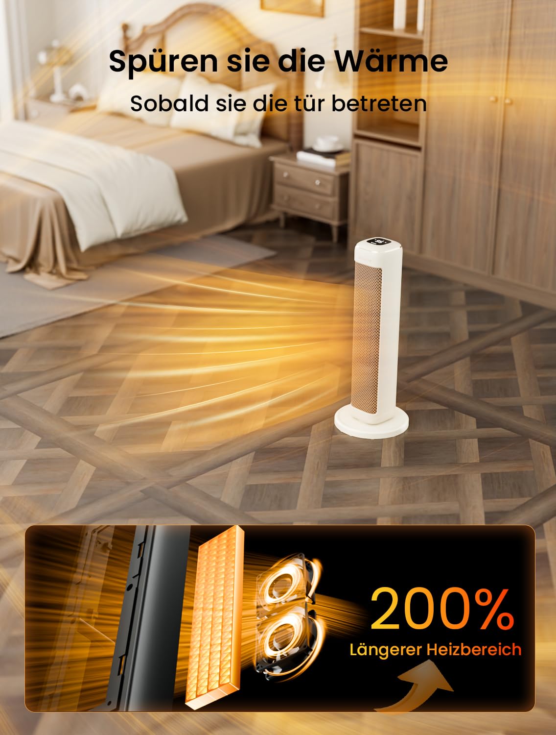 AIRMATE 63cm Heizlüfter Energiesparend, Keramik Heizlüfter Leise, 80° Oszillierend Heizung und Thermostat, 3 Modu, ECO, 24H Timer, 2000W Space Heater, Überhitzungs-Kippschutz