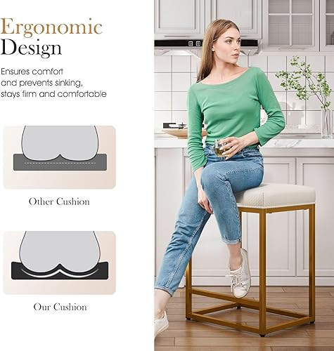 Miniatura 7 de Sophia  William Juego de 3 taburetes de bar de altura de mostrador de 24 pulgadas para encimera de cocina taburetes de bar modernos tapizados de