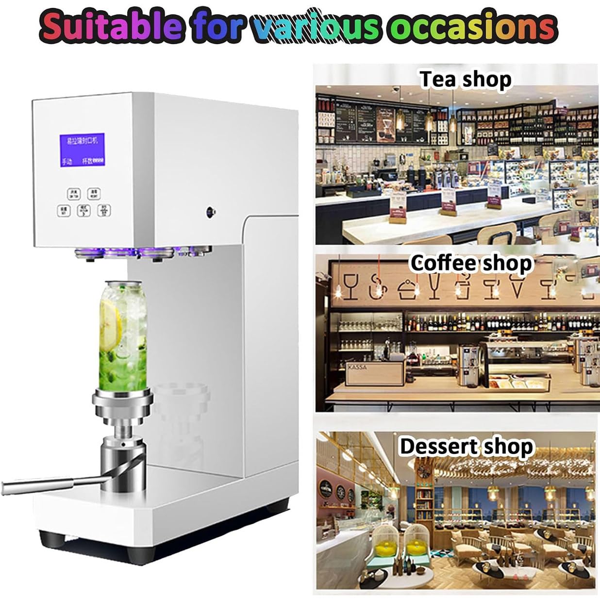 Cerradora De Latas De Sobremesa Comercial, Máquina Selladora Inteligente Semiautomática De Latas De Cerveza Con Altura Ajustable, Selladora Eléctrica De Vasos Para Latas De Aluminio Y Plástico White
