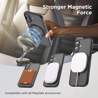 SURPHY Stand Case for iPhone 17 Case with Screen Protector (6.3 inch 2025), Compatible with MagSafe, 360 Rotatable Ring Kickstand Phone Cases for iPhone 17, Stand Black