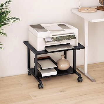 Livofloral Under Desk Printer Stands, 52 x 40 x 30cm Printer Cart with Wheels, 2 Tier Mobile Printers Table for Home Office, Large Printers Stand with Storage, Printer-table for Mini Fridge, Black