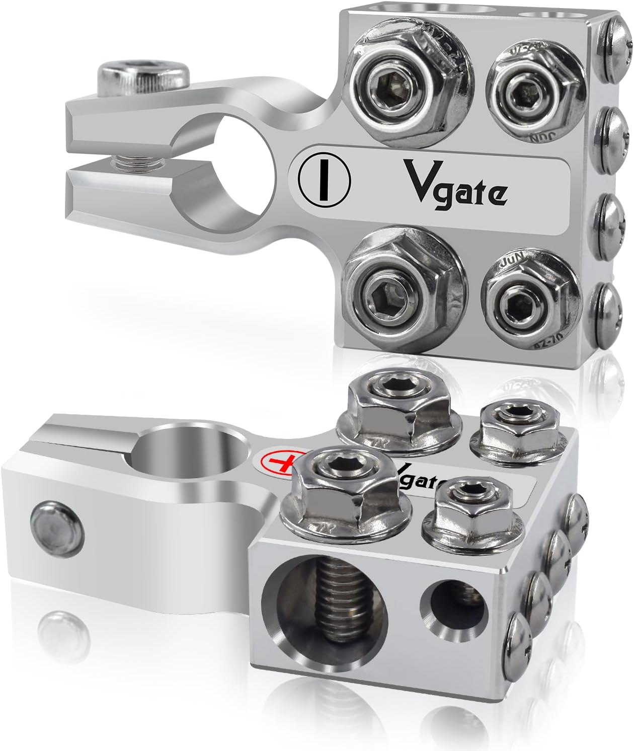 Vgate 12-Way Lead Acid Battery Terminal Connector, Multi-Size Hole Holder, 8AWG up to 4/0(XL) AWG Gauge, Positive & Negative for SAE/DIN/EN Tapered Top Post