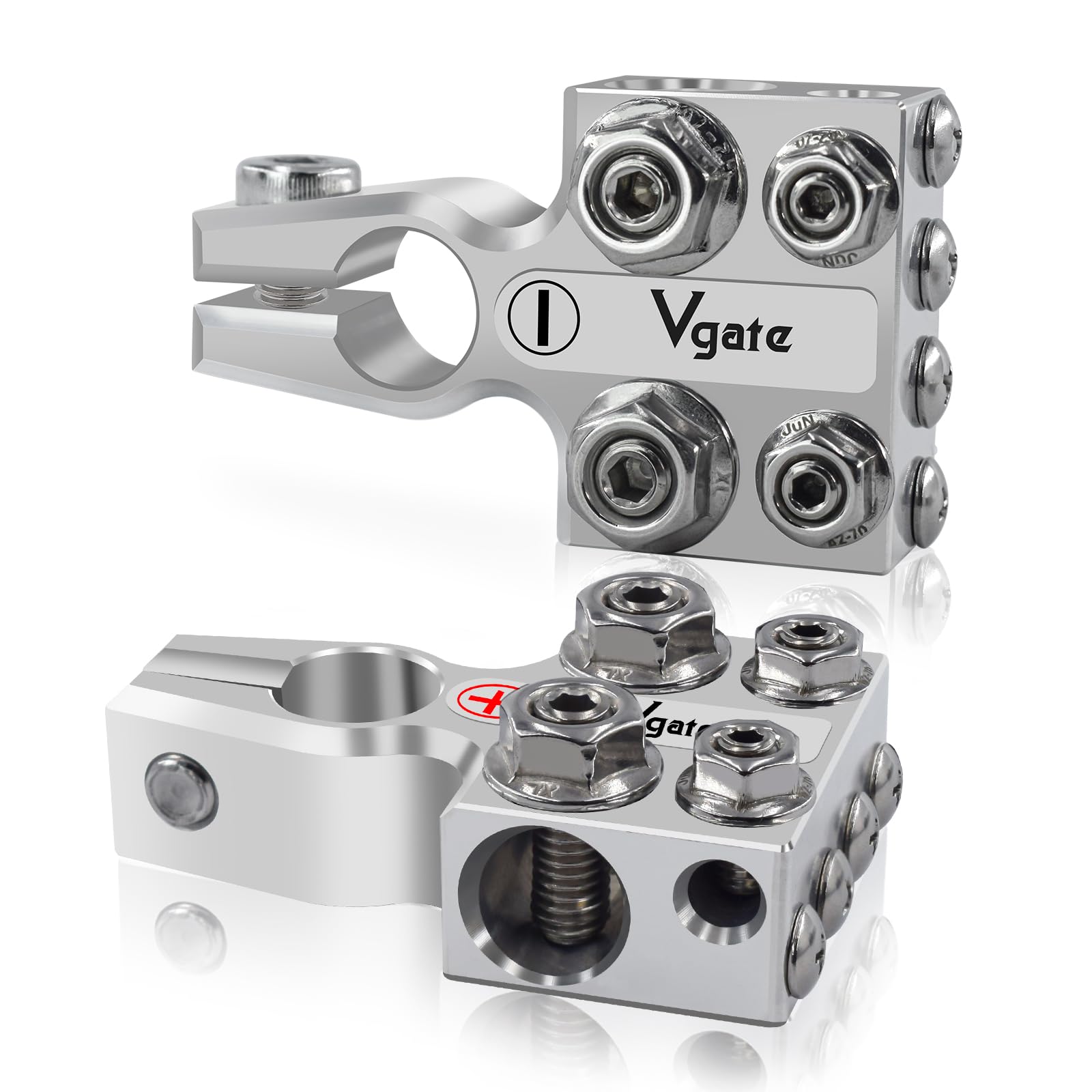 Vgate 12-Way Lead Acid Battery Terminal Connector, Multi-Size Hole Holder, 8AWG up to 4/0(XL) AWG Gauge, Positive & Negative for SAE/DIN/EN Tapered Top Post