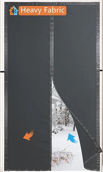 Magnetic Thermal Insulated Door Curtain,Thicker Layered Fabric Doorway Curtains,Temporary Door Insulation Cover Keep Warm Winter&Cool Summer,Dark Grey Fabric Window Insulation Kit for Winter