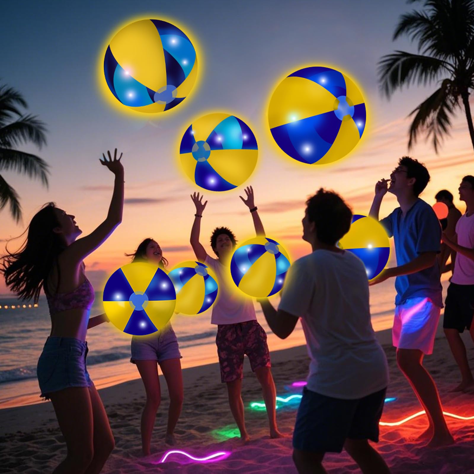 MiniInflat Leuchtende Strandbälle, 40,6 cm, Jumbo-Pool-LED-Bälle, leuchten im Dunkeln, riesig, aufblasbar, für Sommer, hawaiianisches tropisches Thema, Strandparty, Dekoration, Wasserzubehör