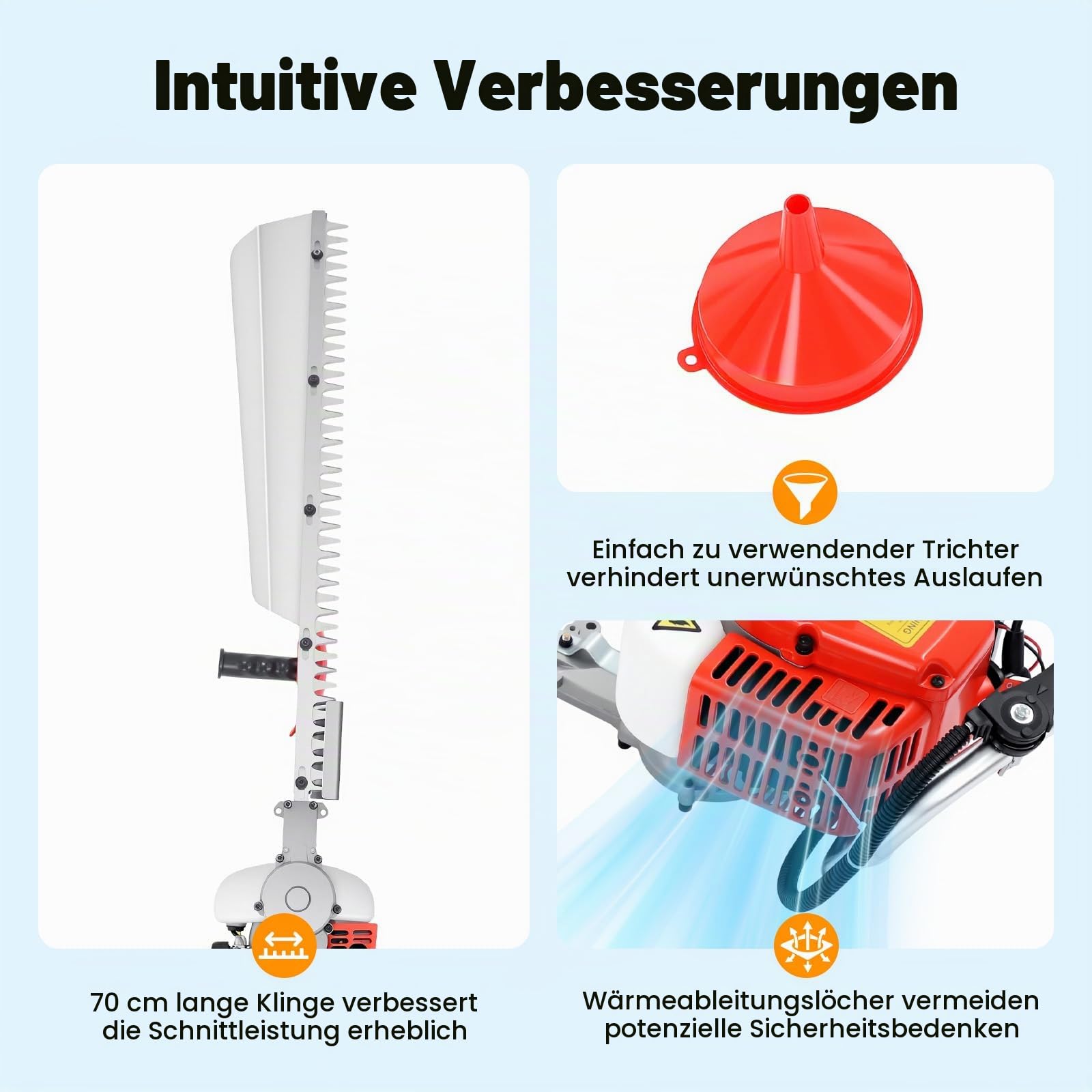 Benzin Heckenschere, 70cm Schnittlänge | 2-Takt | 23ccm Hubraum | Einzelklinge | Gartenbuschtrimmer
