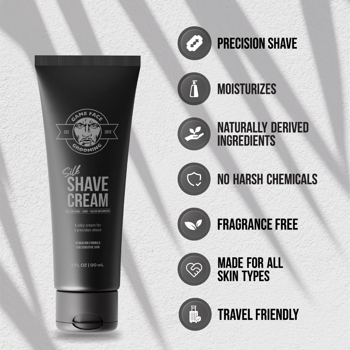Game Face Silk Shave Cream, Hydrating Formula for Sensitive Skin, Fragrance Free, Travel Friendly - 4 Fl. Oz.