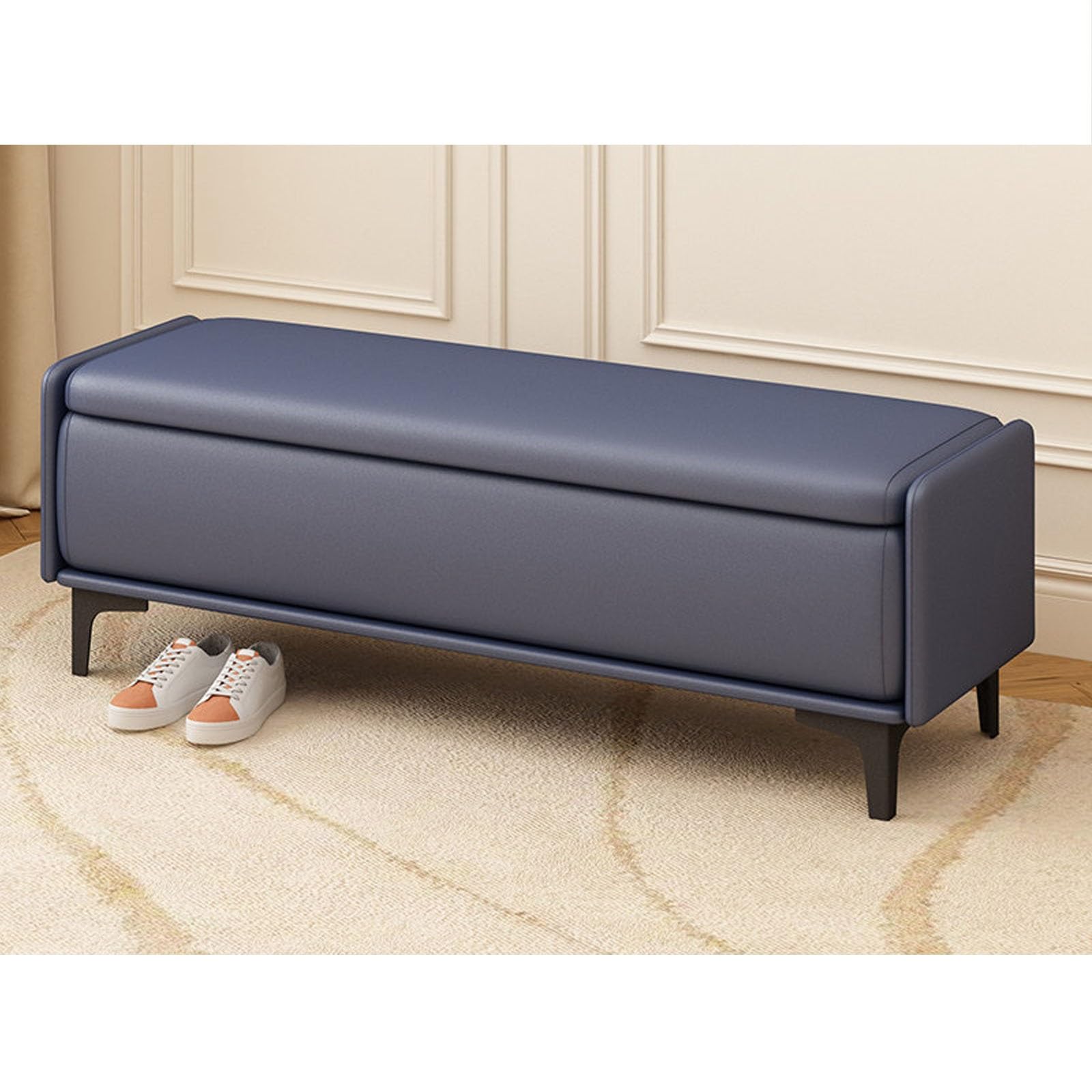 Banc ottoman de rangement rectangulaire en similicuir au design épuré chic
