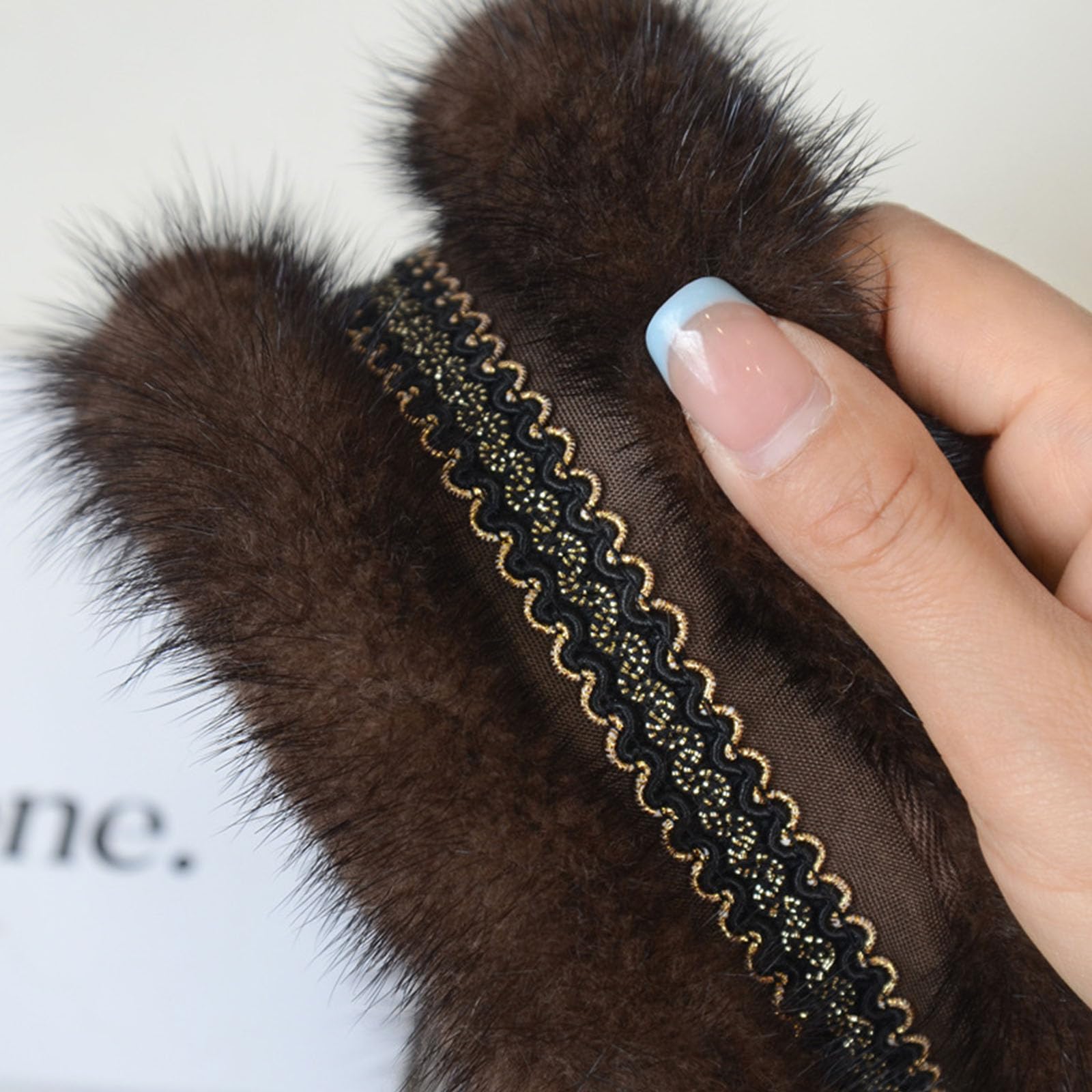 2 Bracelets en Vison Doux, Pochette Amovible, Brown Golden Lace