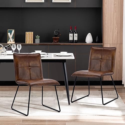 Miniatura 8 de Duhome - Juego de 2 sillas de comedor de piel sintética, modernas de mediados de siglo, sillas laterales con patas de metal para sala de estar,