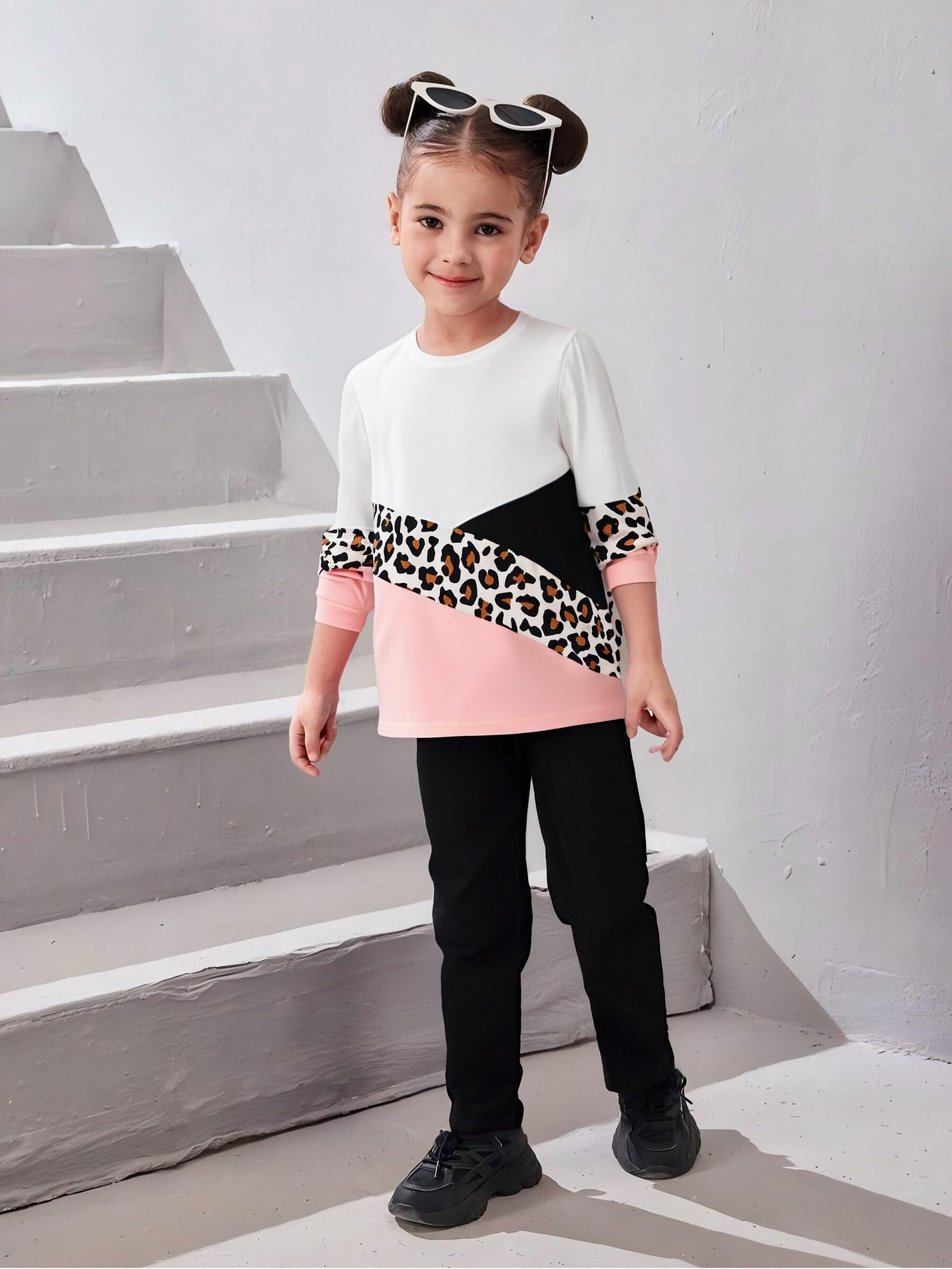 Conjunto de ropa para niña y niña, sudadera con estampado de oso, pantalones de retazos de colores, 2 piezas, conjunto de ropa de otoño e invierno