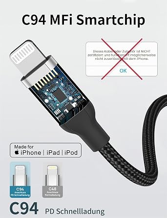 Acecene USB C Lightning Cable 1 m Pack of 2 USB C iPhone Charging Cable
