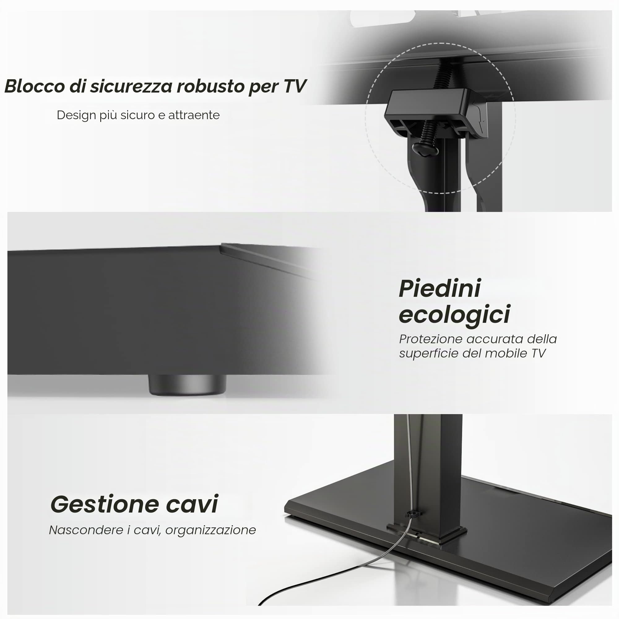 FITUEYES Porta TV da Terra Ferro Base per 50-85 Pollici, Girevole Supporto TV da Pavimento con 2 Ripiani, Supporto TV da Terra Max VESA 800x400mm