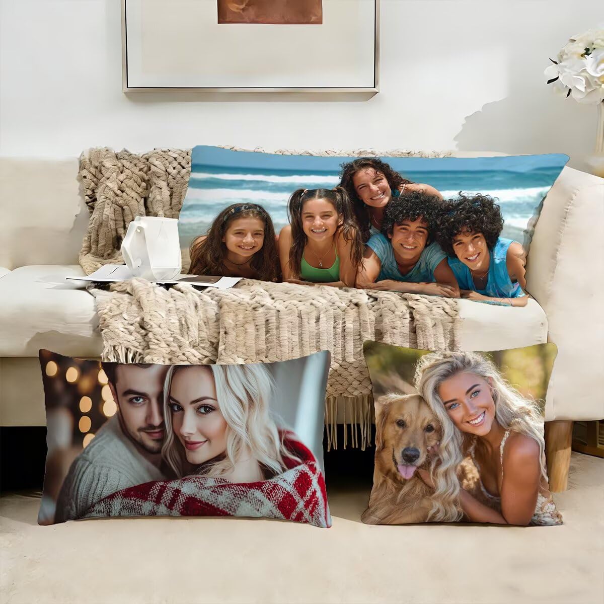 Coussin Personnalisé Photo 50x150,Oreiller Personnalisé,Double Face avec Propre Photo et Texte | Coussin Canape Double Face (2 Photos)，pour Enfants,Amis,Parents et Couples-Cadeau Personnalisé 0o-176
