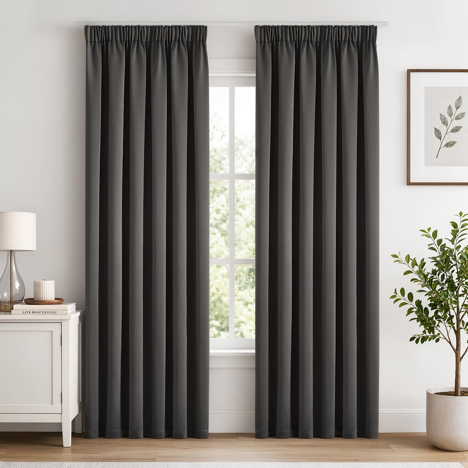 Woaboy Thermovorhang Gardinen Kräuselband Verdunklungsvorhänge Grau | 2er Set 140*200cm Verdunklungsvorhänge mit Kräuselband, isolierend gegen Kälte für Wohnzimmer und Schlafzimmer ,für Schiene