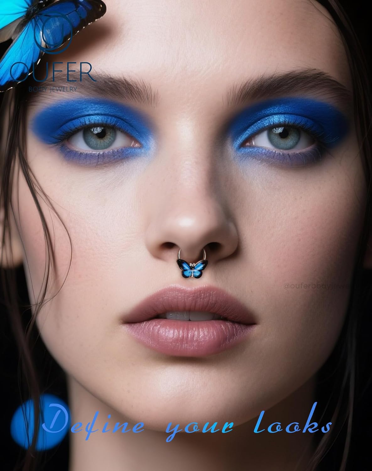 OUFER Butterfly Septum Rings, 16G Daith Septum Piercing Jewelry, Hinged Segment Clicker Daith Helix Cartilage Earrings for Women Men-Blue/Pink - Image 2