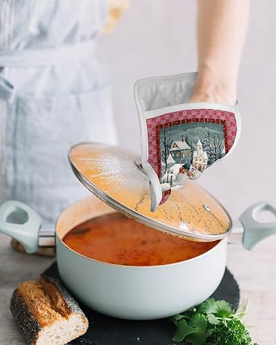 Miniatura 4 de Juego de 4 agarraderas de tela de toalla de invierno para cocina, antideslizante y aislante de calor, juego de agarraderas de tela de toalla con