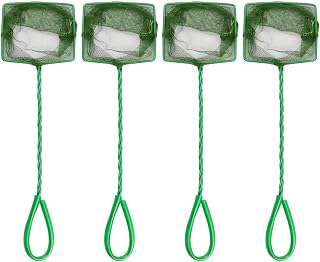 Aepeye 4-Pack 4 Inch Aquarium Fish Nets - Soft Nylon Mesh, 10" Non-Slip Handle, Safe Catch for Tanks & Pools - Green
