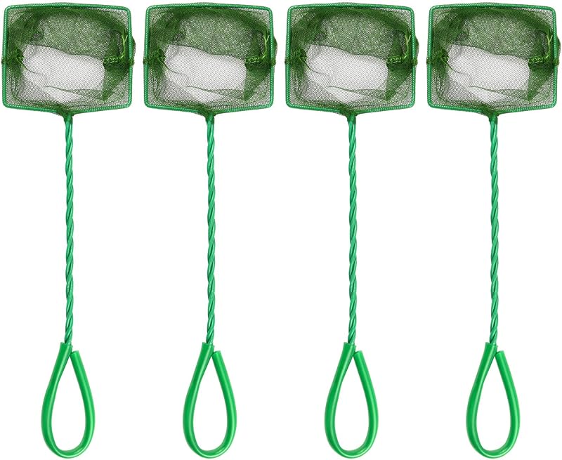 Red para peces de acuario de 4 piezas, redes de pesca de nailon de malla de captura rápida de 4 pulgadas con mango de plástico - Verde