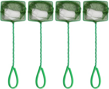 4 Pcs Aquarium Fish Net, 4 Inch Quick Catch Mesh Nylon Fishing Nets with Plastic Handle - Green