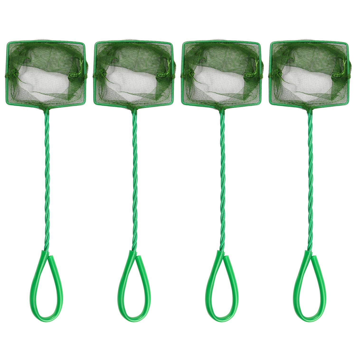 4 Pcs Aquarium Fish Net, 4 Inch Quick Catch Mesh Nylon Fishing Nets with Plastic Handle - Green