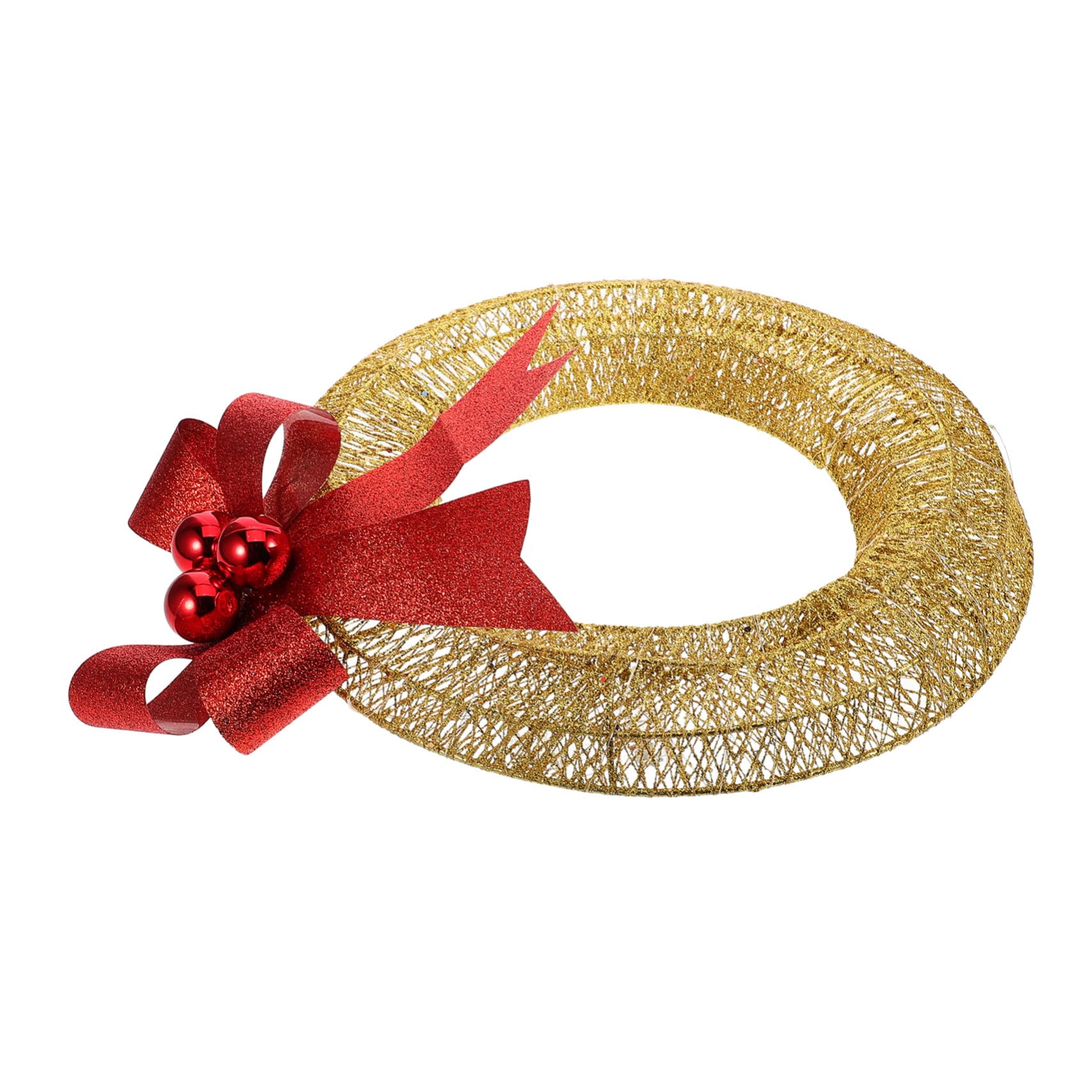 Couronne de Noël dorée petit modèle avec éclairage chaud et nœud de fête suspendu