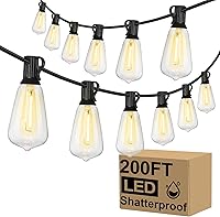 Vista 1 de Brightever Outdoor String Lights 200FT Waterproof, Patio String Lights for Outside with 100+4 ST38 Shatterproof LED Filament Bulbs, Dimmable Hanging