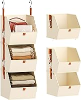 Vista 1 de Collapsible Hanging Closet Organizer - 3 Tier Closet Shelves Storage System with Hooks, Fabric Hanging Storage Bins for Clothes, Foldable Storage
