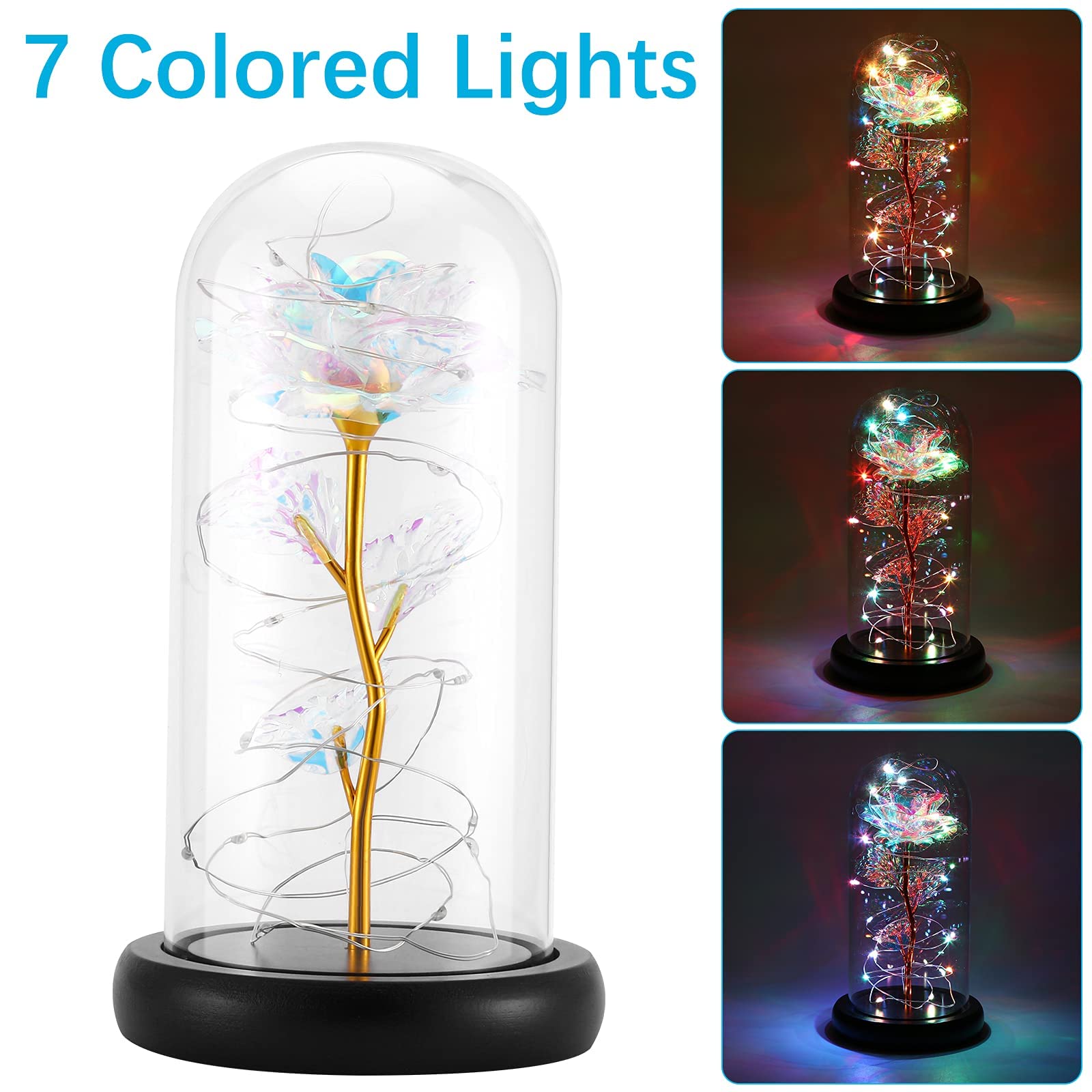 Rosa Eterna In Cupola Di Vetro Con Luci LED - Ispirata A La Bella E La Bestia, Regalo Romantico