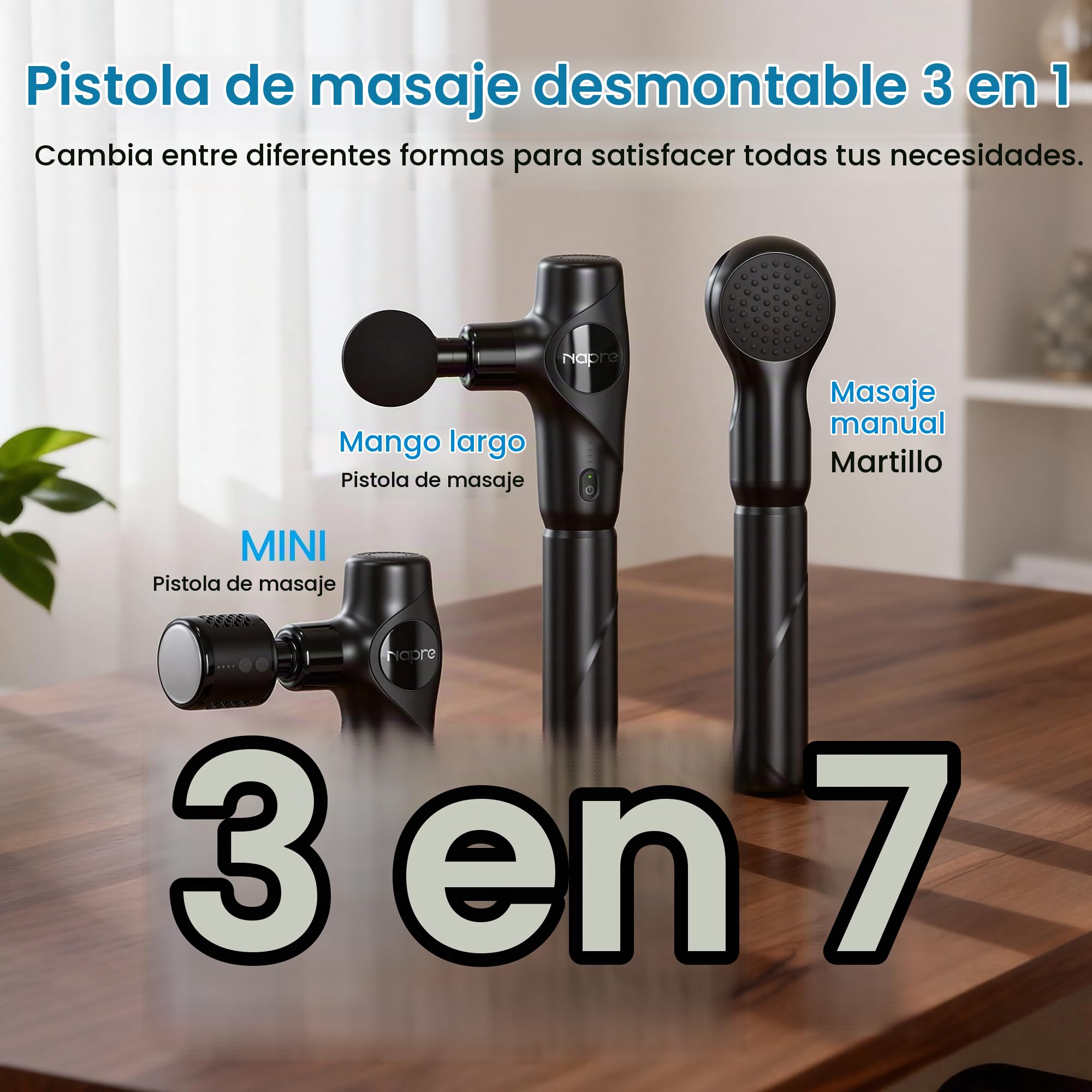 Pistola de Masaje Muscular Calor y frío,NAPRE Mini Pistola Masaje Massage Gun con Mango Desmontable,5 Cabezales y Silencioso,Pistola Masajeadora Muscular Cervical y Espalda–Regalo Para Hombre,Mujer