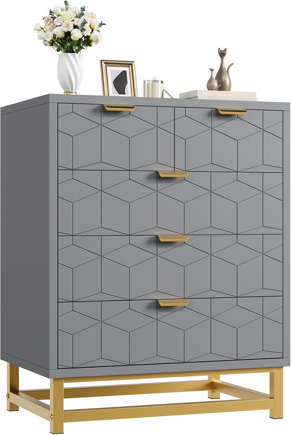 idealhouse grey dresser for bedroom, 5 drawer dresser with metal legs, modern chest organizer with wide storage, chest of drawers for bedroom, living room, entryway