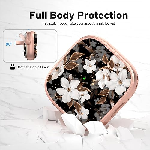 Miniatura 4 de Maxjoy Funda para AirPods 4 con bloqueo de seguridad, linda funda de flores para AirPod de 4 generación, funda rígida para AirPod 4 para mujeres,