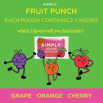 SIMPLY Sours Fruit Punch Sour Hard Candy, 50 Individualy Wrapped Packets (2 Candies Each), Bulk Candy, Vegan, Non-GMO, No Corn Syrup, No Artificial Colors or Flavors