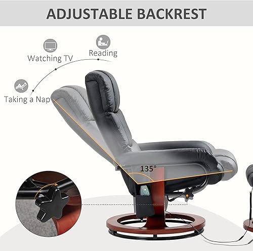 Miniatura 5 de HOMCOM Silla reclinable con otomana, reclinable eléctrico de piel sintética con 10 puntos de vibración y 5 modos de masaje, silla reclinable con