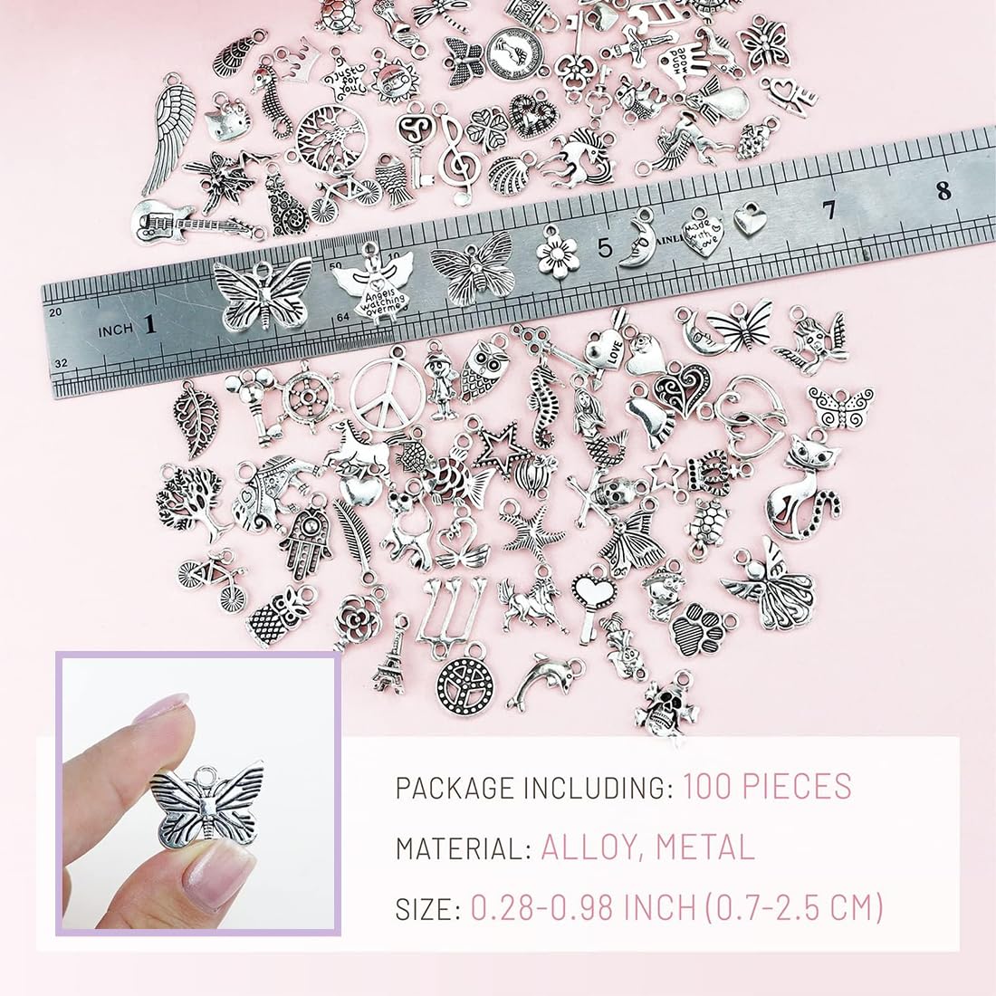Lot De 100 Breloques Et Perles Fantaisie Argentées - Tailles De 11 à 29 Mm - Pour Création Bijoux