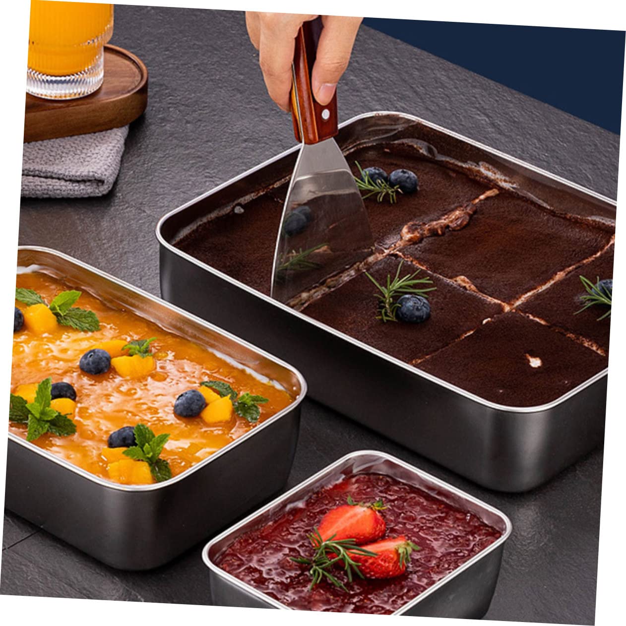 PRETYZOOM Teglia Grande Capacità per Tiramisù con Coperchio in Acciaio Inox per Conservare Dolci Freschi e Spuntini da Forno