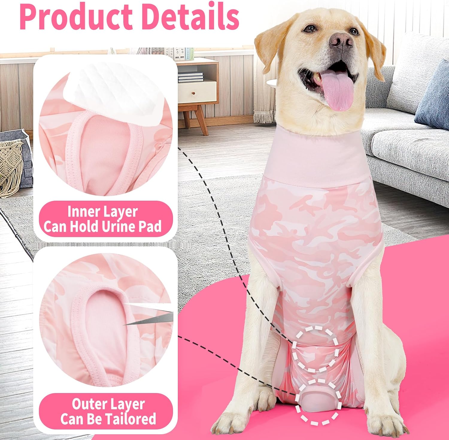 Pink Size M Coppthinktu Dog Onesie for Surgery Female, Breathable Dog Surgery Spay Recovery Suit, Dog Cone Alternative Anti-Licking