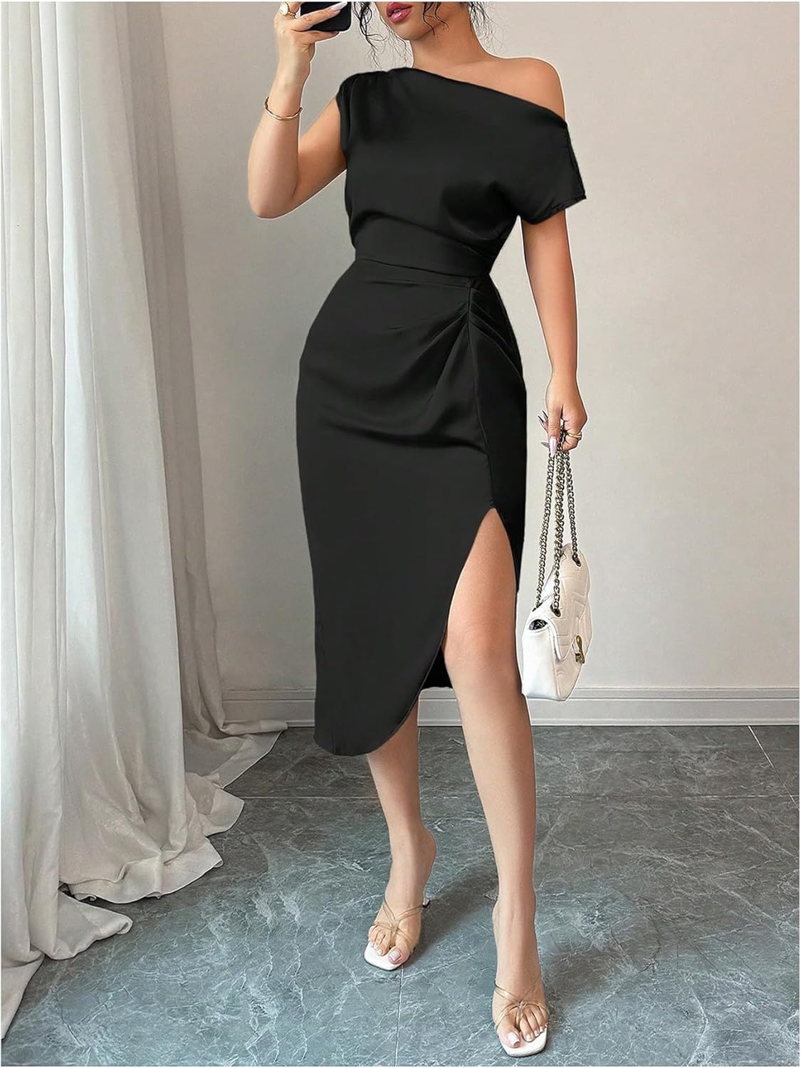 Floerns Women's Elegant Off The Shoulder Midi Dress Short Sleeve Formal Wedding Guest Bodycon Dresses - Image 4