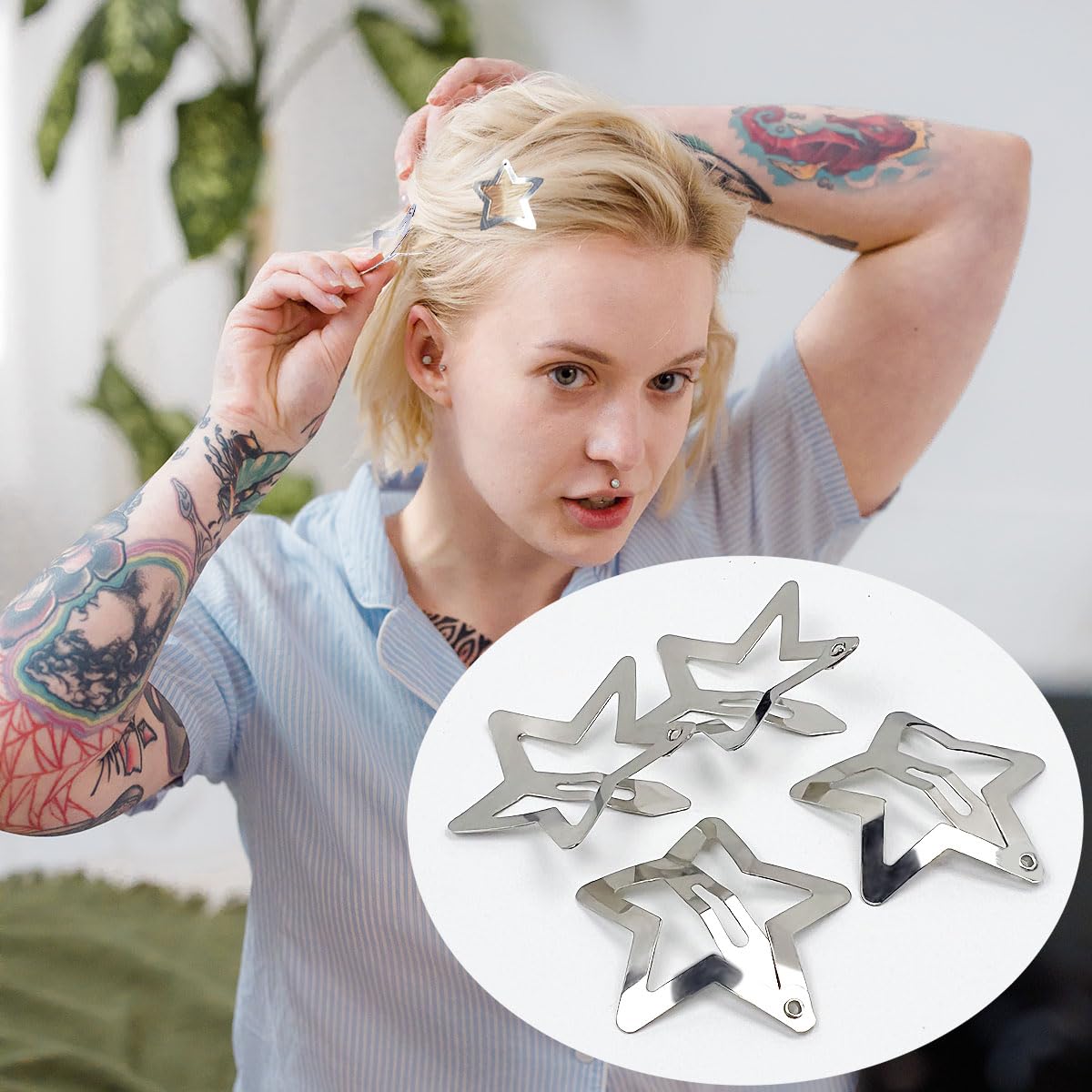 Silver Star Clip Y2K Star Hair Clips: Set of 20 Silver Snap Clips for Women  main image 4