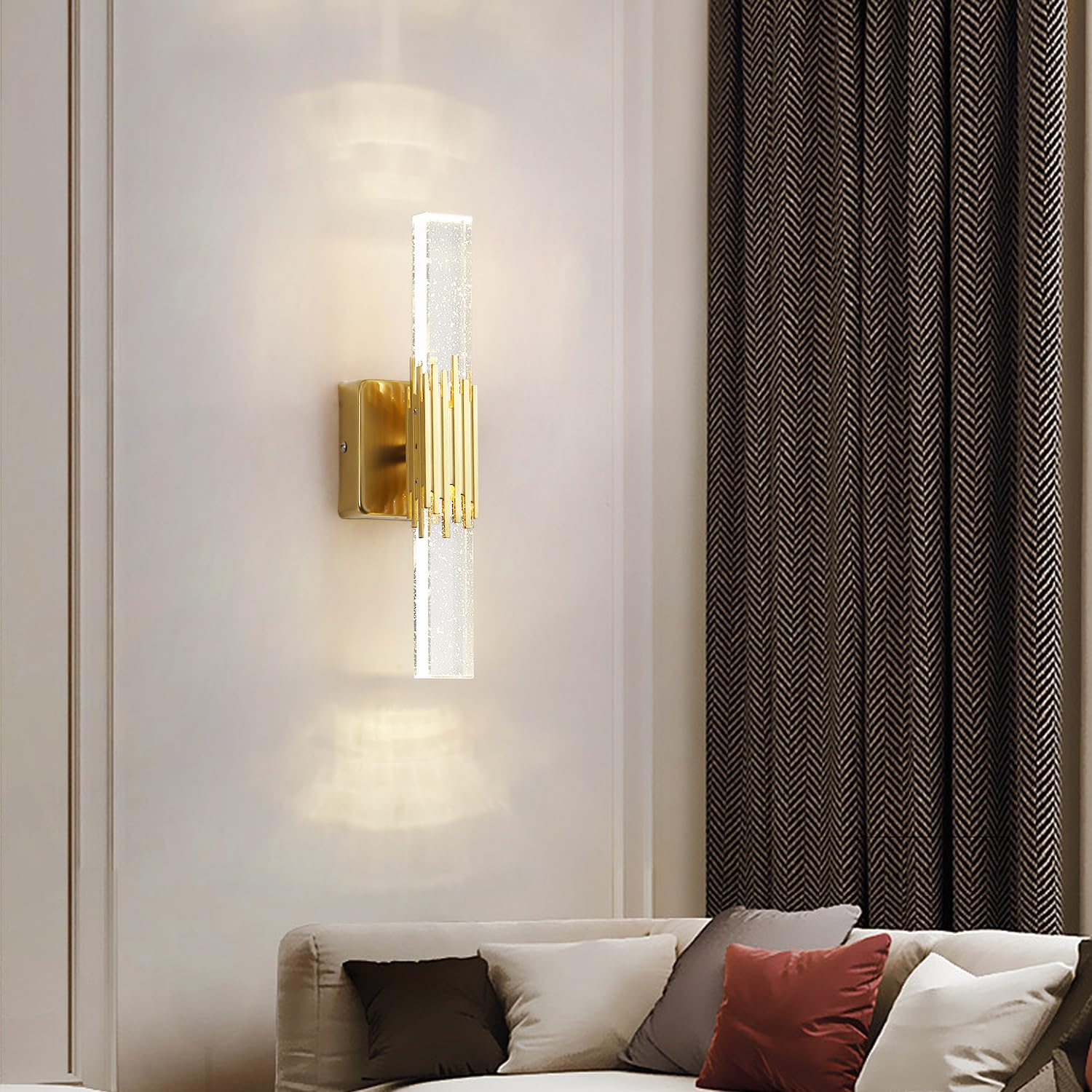 Sxtiger Golden Bubble Crystal Wall Light, Modern 3-Color LED Crystal Wall Sconces Lamp, for Indoor Living Room Bedroom Kitchen Corridor Lighting