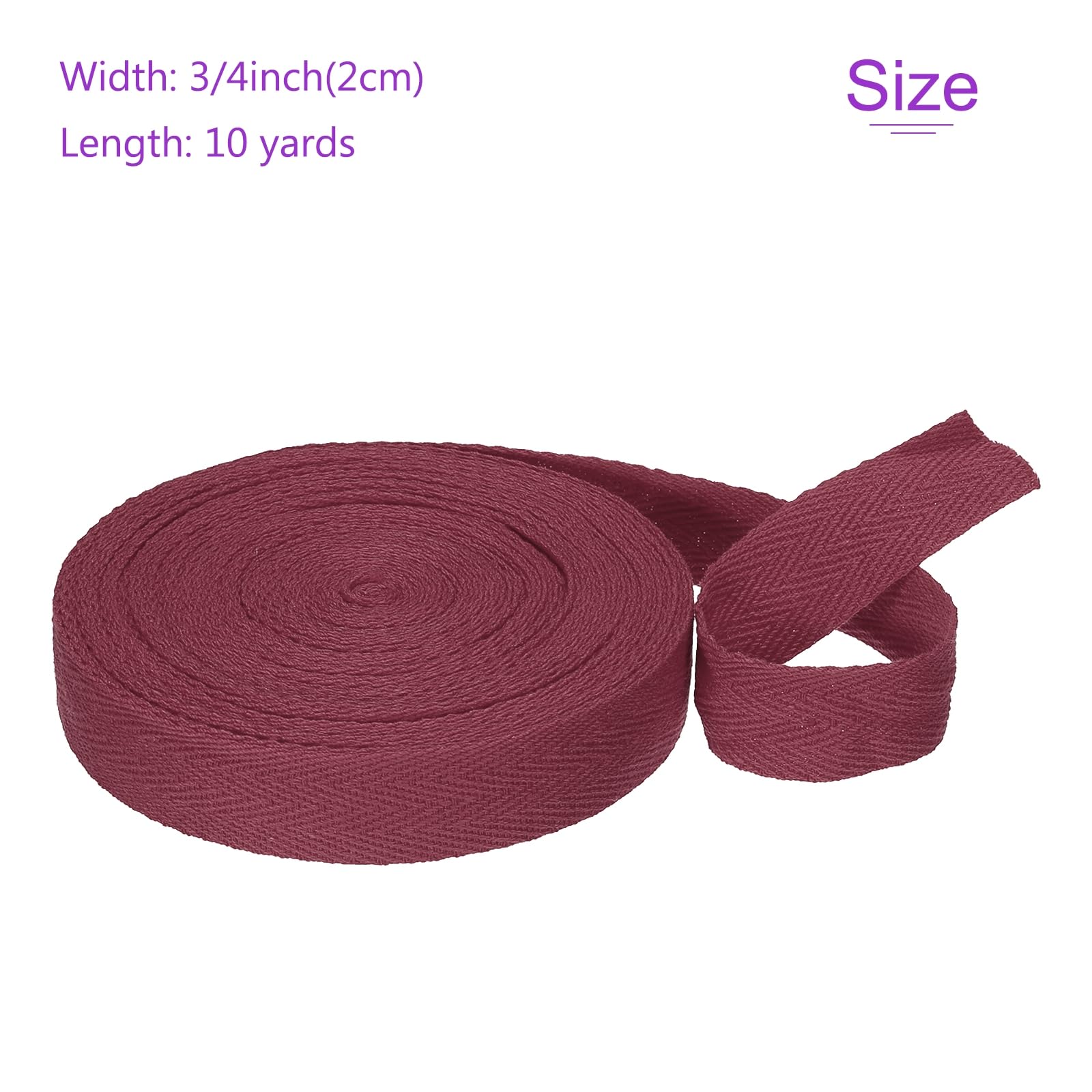 DMiotech 3/4"(2cm) 10 Yards Cotton Twill Tape Cotton Ribbons Bias Binding Tape Herringbone Tape Ribbons Dark Red for DIY Crafts Clothes - Image 3
