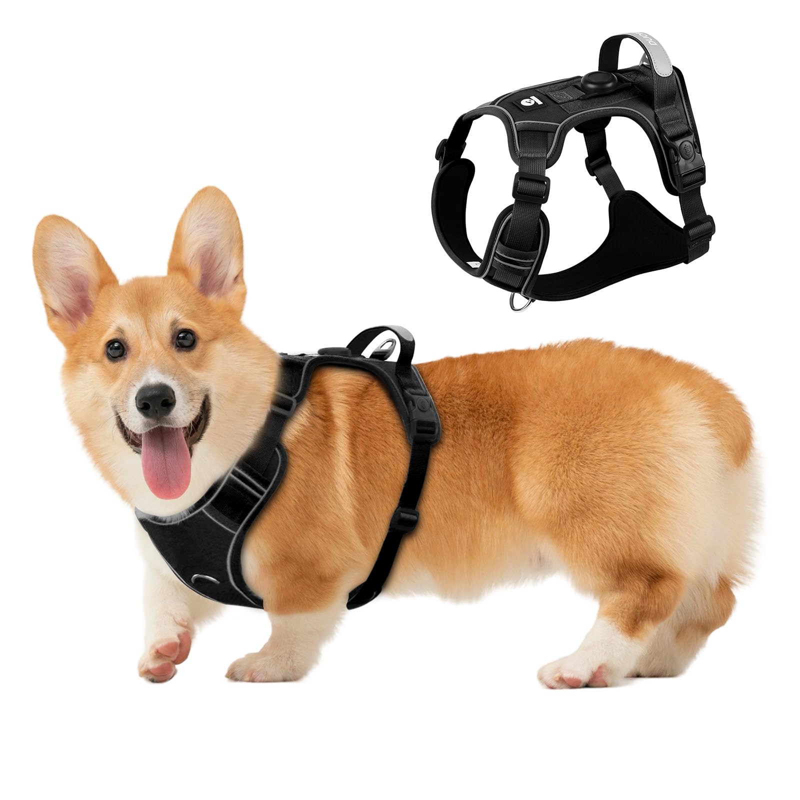 Upgraded Dog Harness with AirTag Holder, Escape Proof Adjustable Vest for Puppy Outdoor Walking, Soft Breathable Jacket with Reflective Strips for