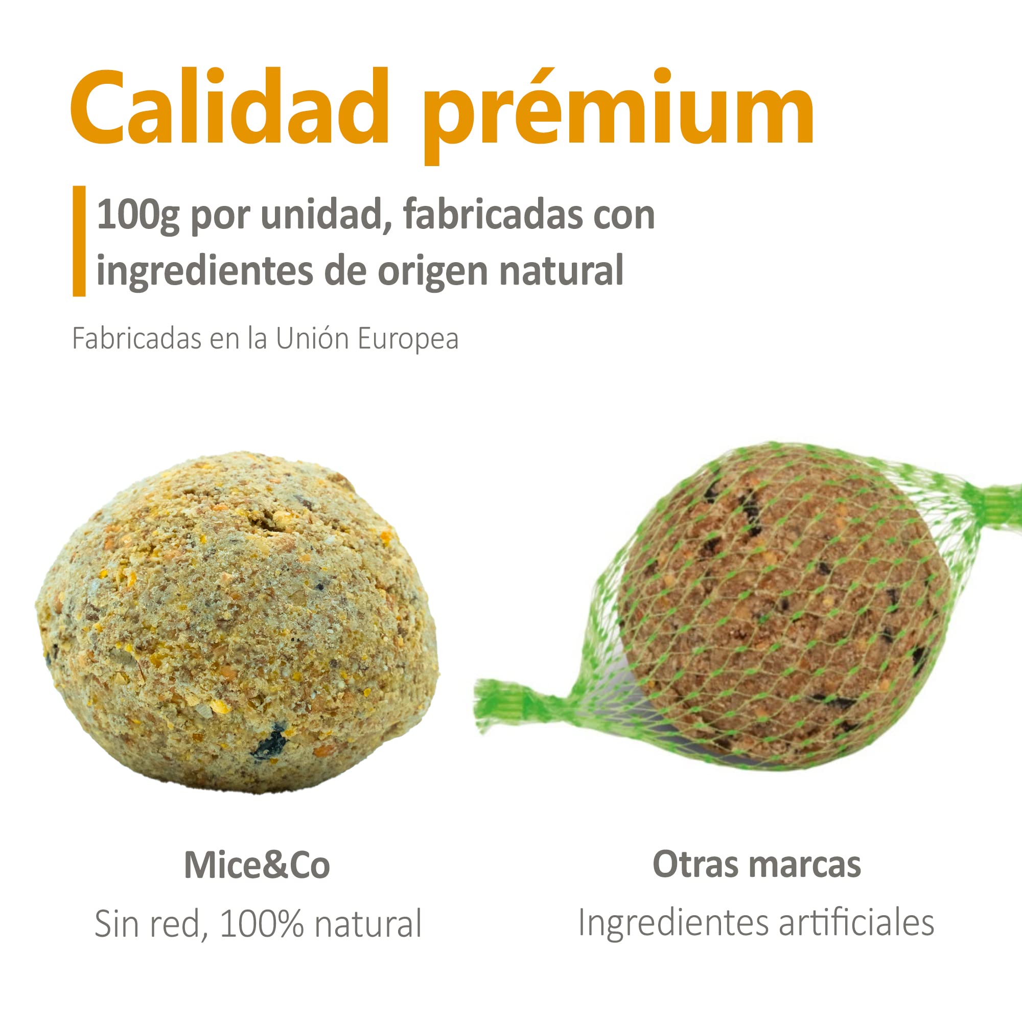 Mice&Co Bolas Grasas Comida Pájaros - Bolas de Sebo Aves Silvestres | Suet Balls Semillas Pienso Aves - 16 Unidades