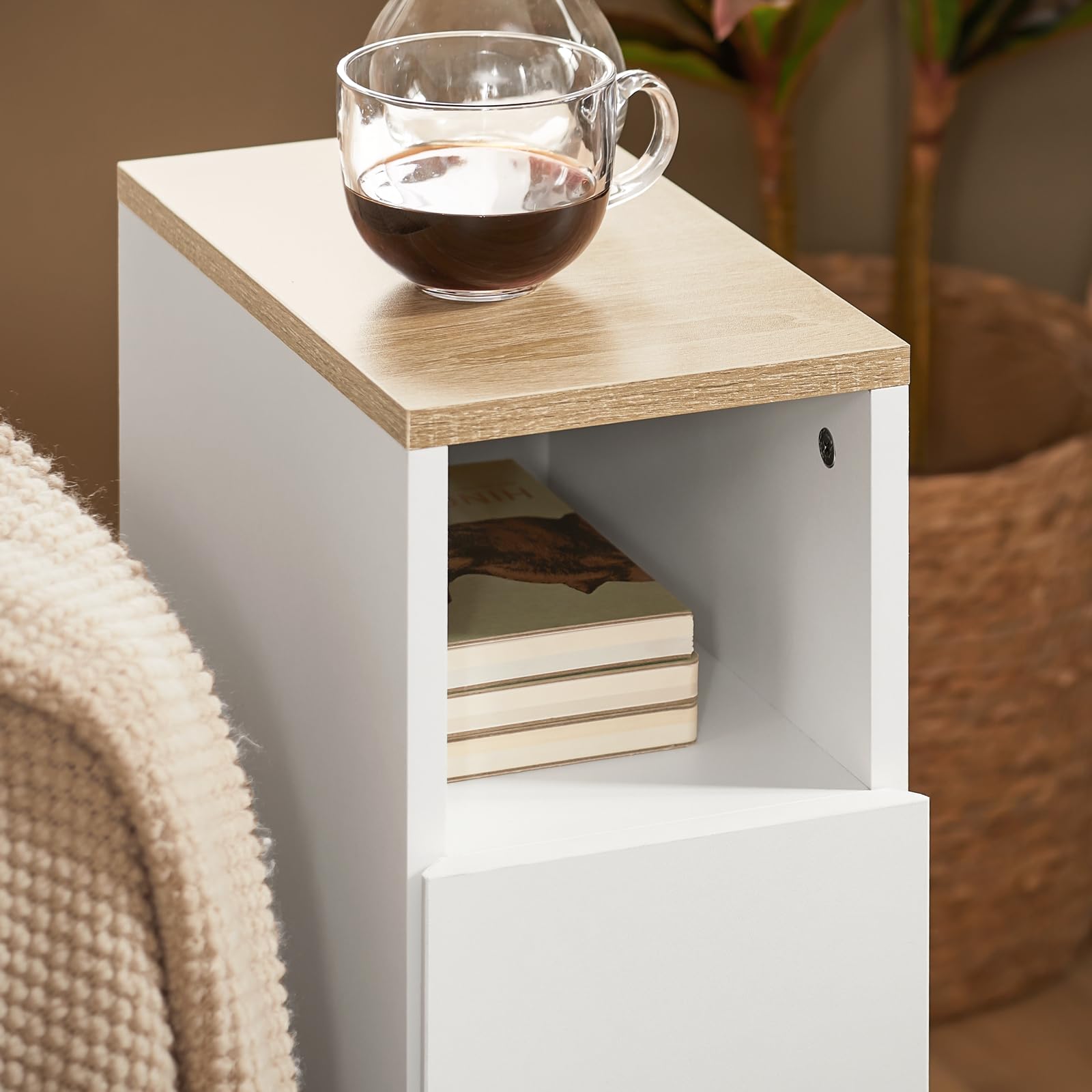 SoBuy mesita de Noche Estrecha 20 cm, Mesa Auxiliar con 2 cajones, Mueble ahorraespacio para Dormitorio y rincones, Ideal para inquilinos y Cama de muelles, Blanco, 20x35x60 cm, FBT149-WN