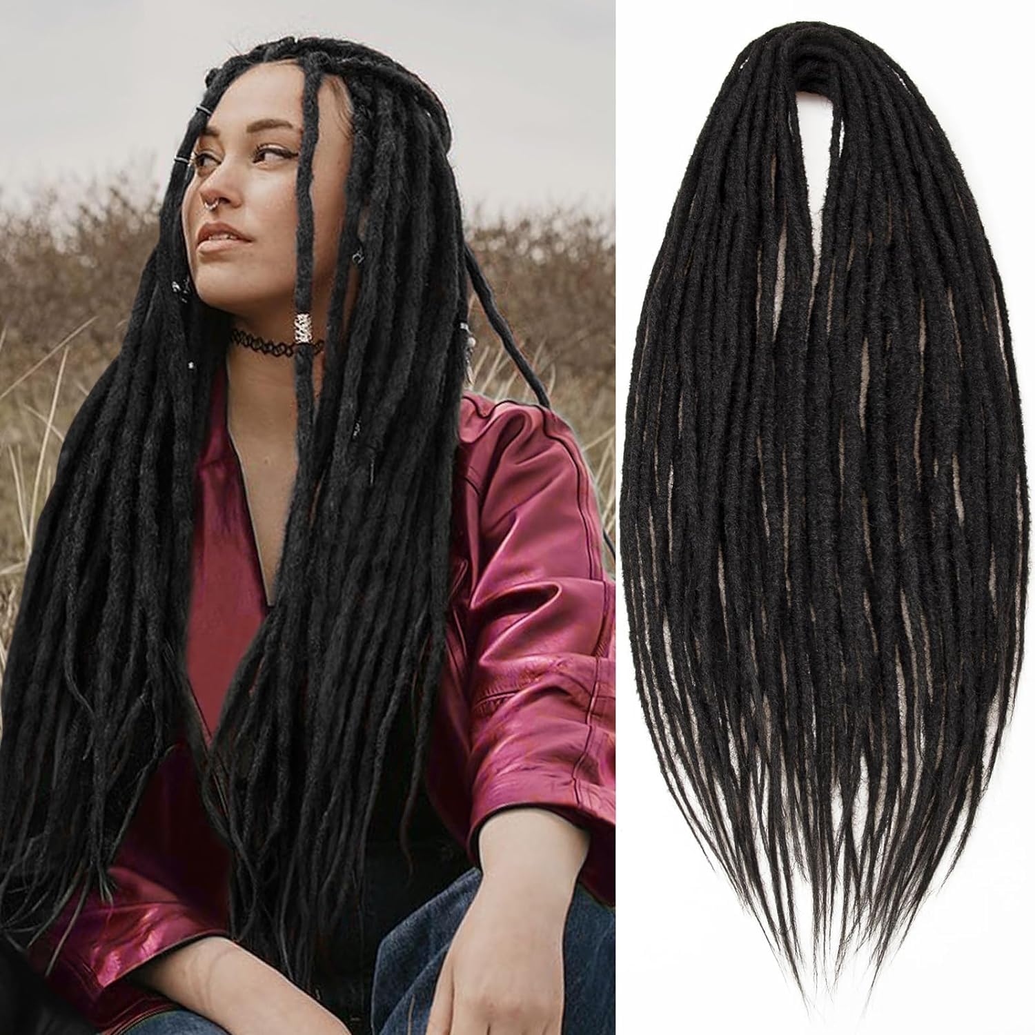 10 Strands Black Dreadlock Extenisons 24Inch Fake Dreads,Bohemian Locs Synthetic Dreadlocks Extension Boho Style Dreads Extensions-image-14