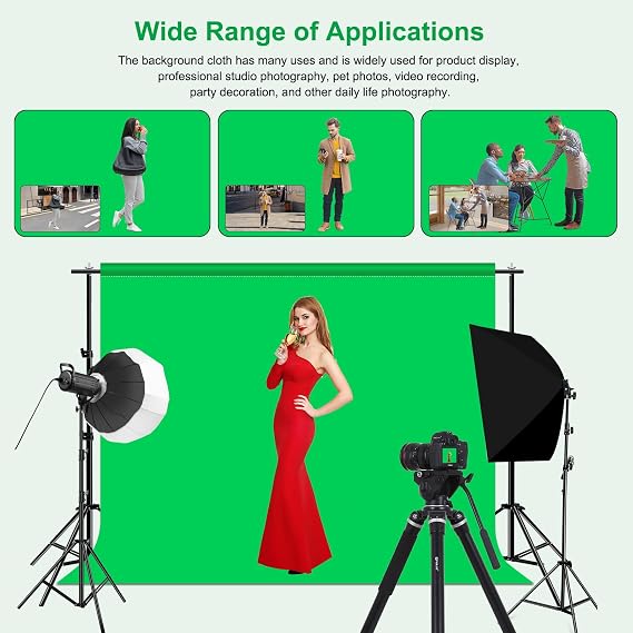 PULUZ 9.9x6.6ft Green Screen Backdrop with Clips, Chroma Key Background