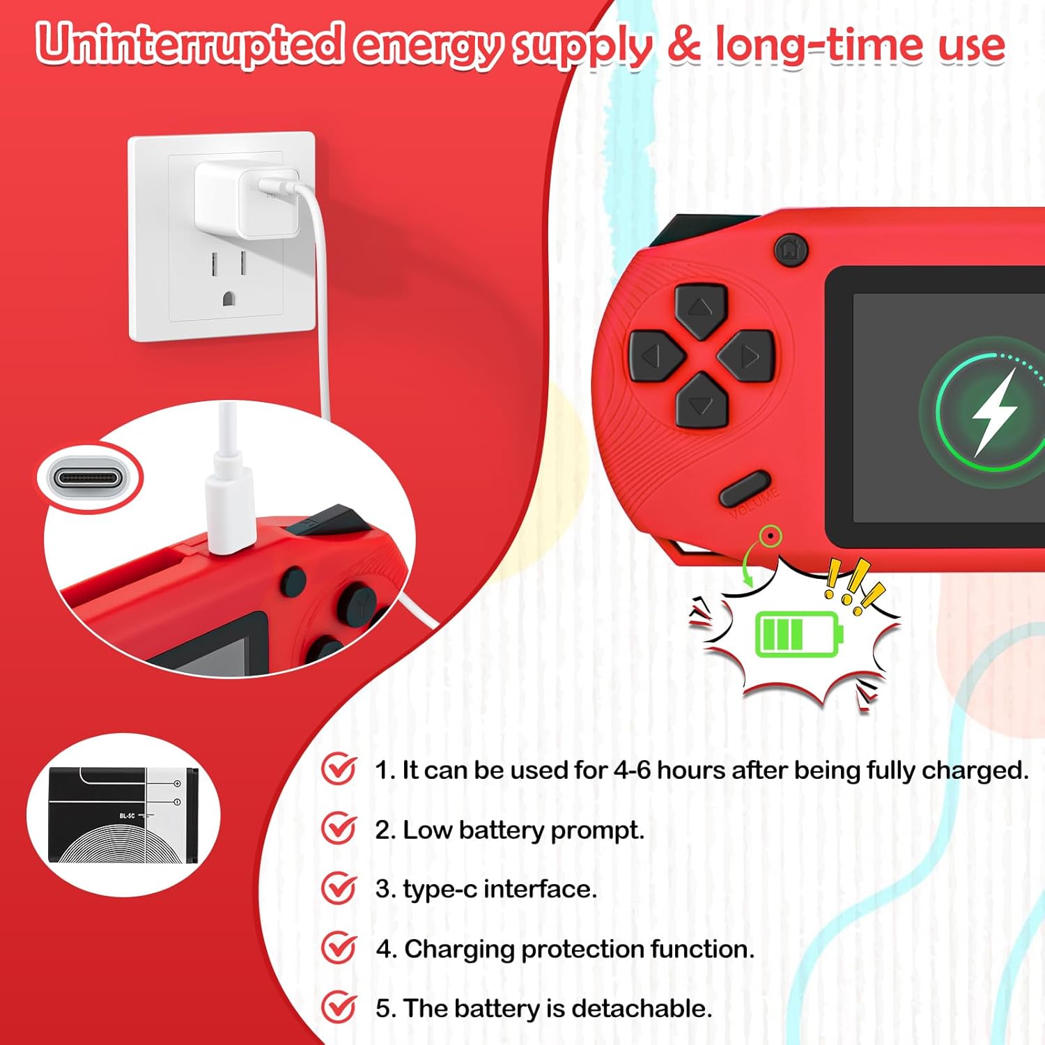 16 Bit Handheld Game for Kids, 3.0'' Large Screen Retro Gaming Player, Preloaded 200 HD Retro Kids Games with 2 Cartridges for Birthday Gift, Video Games for Boys & Girls Aged 4-12(Red)