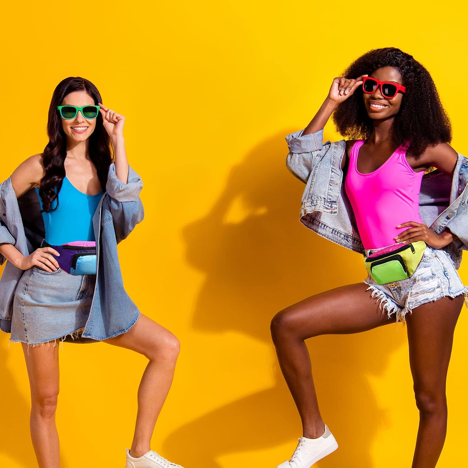 Xuniea 4 Pcs Retro 80s 90s Fanny Pack Retro Belt Bag 2 Pockets Neon Fanny Small Waist Packs for Jogging Traveling Party Costumes Holiday Festival 80s Theme Party - Image 6