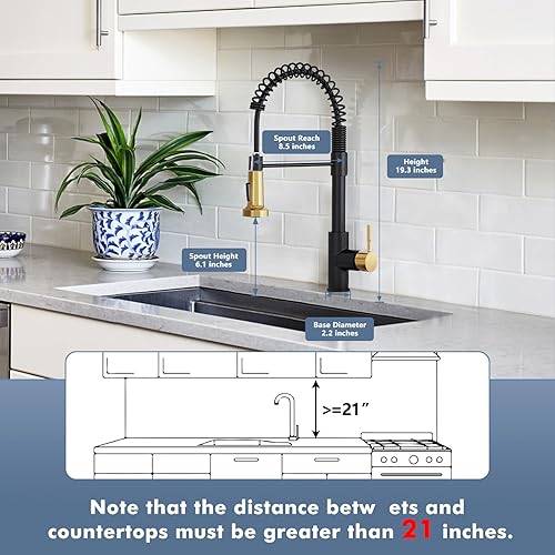 Miniatura 9 de GIMILI Grifo de cocina negro mate con pulverizador desplegable con dispensador de jabón, grifo de fregadero de cocina LED de una sola manija